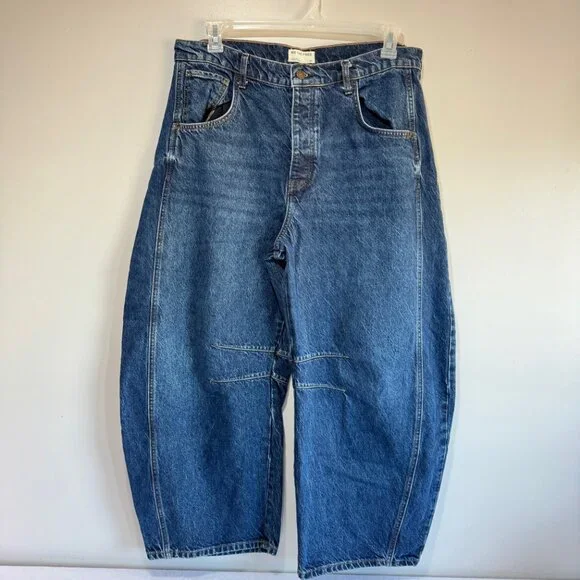 FREE PEOPLE We The Free Good Luck Mid Rise Barrel Leg Jeans in "Deep End" Sz 31 - Picture 5 of 13
